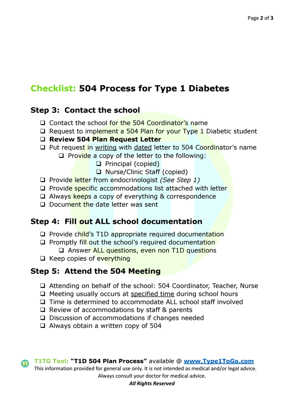 504 accommodation plan for type 1 diabetes